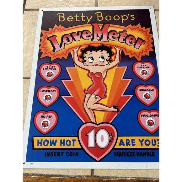 1991 Betty Boop Love Meter Metal Sign ~ How Hot Are You? 16"x12.5" (Mint!) - Picture 2 of 6